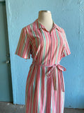 50-60's Pink striped plus size shirt dress