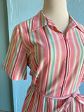 50-60's Pink striped plus size shirt dress