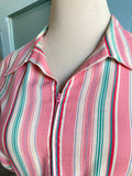 50-60's Pink striped plus size shirt dress