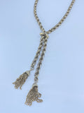 Vintage heavy twisted gold over brass spiral chain tassel necklace