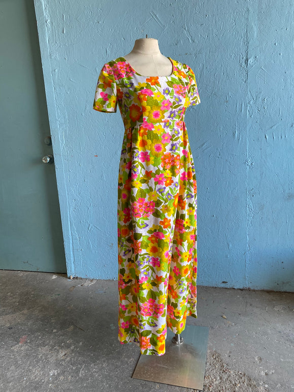 70's Psychedelic floral maxi dress