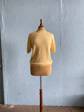 60-70's Canary Yellow knit top with brown striped trim