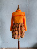 70's Orange mini with a brown, green & orange patches print skirt