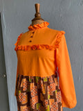 70's Orange mini with a brown, green & orange patches print skirt