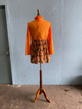 70's Orange mini with a brown, green & orange patches print skirt