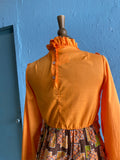 70's Orange mini with a brown, green & orange patches print skirt