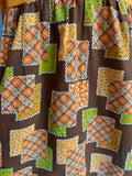 70's Orange mini with a brown, green & orange patches print skirt