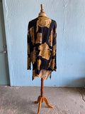 80-90's Black and gold abstract lite blazer shirt