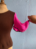 70's Brown sweater knit top with hot pink flutter sleeves