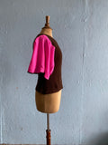 70's Brown sweater knit top with hot pink flutter sleeves