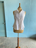 Y2K White sleeveless pleated waist button down top