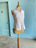 Y2K White sleeveless pleated waist button down top