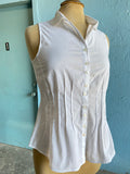 Y2K White sleeveless pleated waist button down top