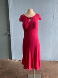 Y2K Ann Taylor Hot pink polka dot silk bias cut dress