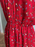 70's Burgundy sheer floral polyester dress with bow tie