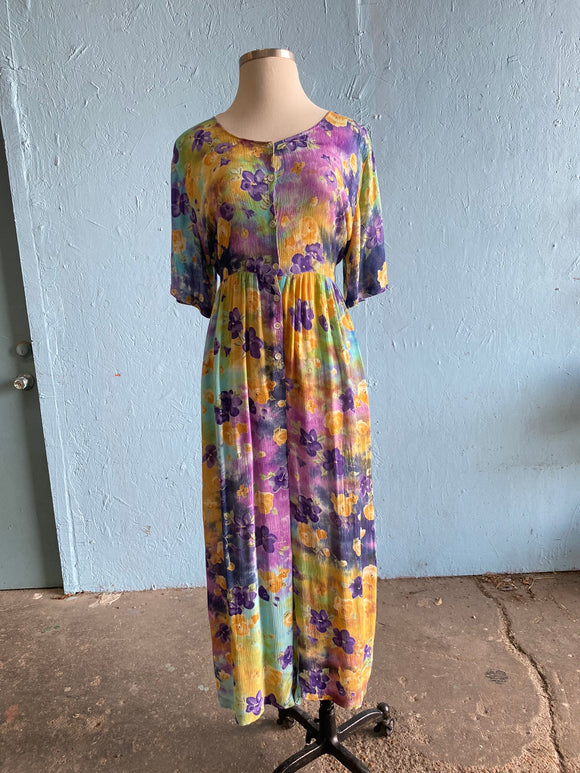 90's Purple & Yellow tie-dye plus size jumpsuit