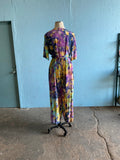 90's Purple & Yellow tie-dye plus size jumpsuit