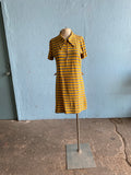 60-70's Yellow and grey stripped mod polo mini zipper dress