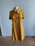 60-70's Yellow and grey stripped mod polo mini zipper dress