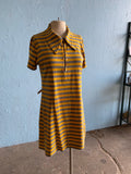 60-70's Yellow and grey stripped mod polo mini zipper dress