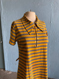 60-70's Yellow and grey stripped mod polo mini zipper dress