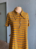 60-70's Yellow and grey stripped mod polo mini zipper dress