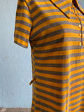 60-70's Yellow and grey stripped mod polo mini zipper dress