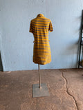 60-70's Yellow and grey stripped mod polo mini zipper dress