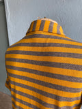 60-70's Yellow and grey stripped mod polo mini zipper dress