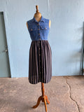 90's Black & white striped midi dress with a denim vest top