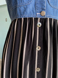 90's Black & white striped midi dress with a denim vest top