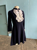 60-70's Navy mini dress with high ruffle neck