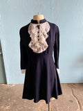 60-70's Navy mini dress with high ruffle neck