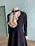 60-70's Navy mini dress with high ruffle neck