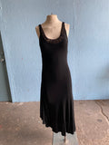 Y2K Black bias cut dress with side ruffle hem and tiny star sequin