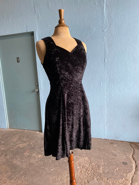 90's Black velour skater mini dress