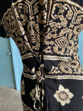 90's Black & Ivory Boho batik block printed dress with back corset lacing