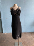 50-60's Black slip dress with silver and pink trim and embellishments