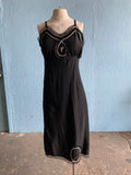 50-60's Black slip dress with silver and pink trim and embellishments