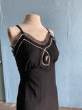 50-60's Black slip dress with silver and pink trim and embellishments