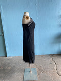 50-60's Black slip dress with silver and pink trim and embellishments