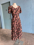 90's Rampage Black and Pink floral maxi dress with back corset lacing