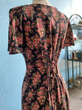 90's Rampage Black and Pink floral maxi dress with back corset lacing