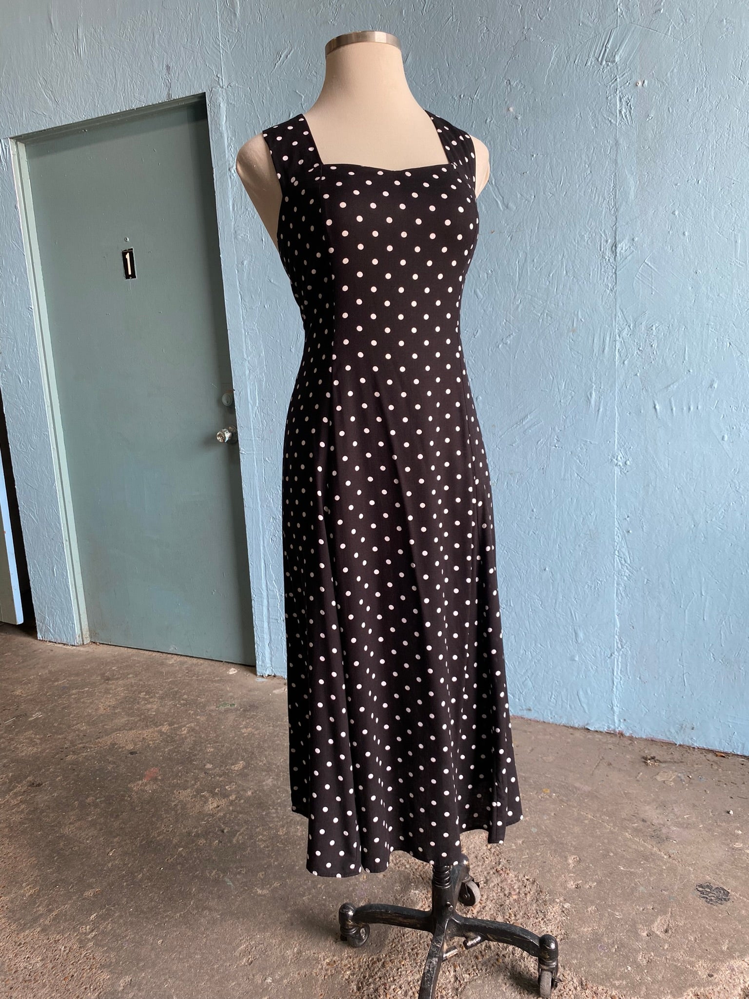 blue dress for baby girl Large 90s Pinup Polka Dot Halter Dress
