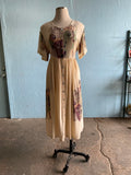 90's ivory boho button down dress with abstract face print