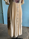 90's ivory boho button down dress with abstract face print