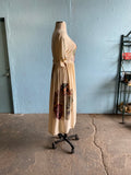 90's ivory boho button down dress with abstract face print