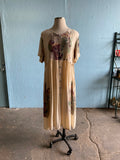 90's ivory boho button down dress with abstract face print