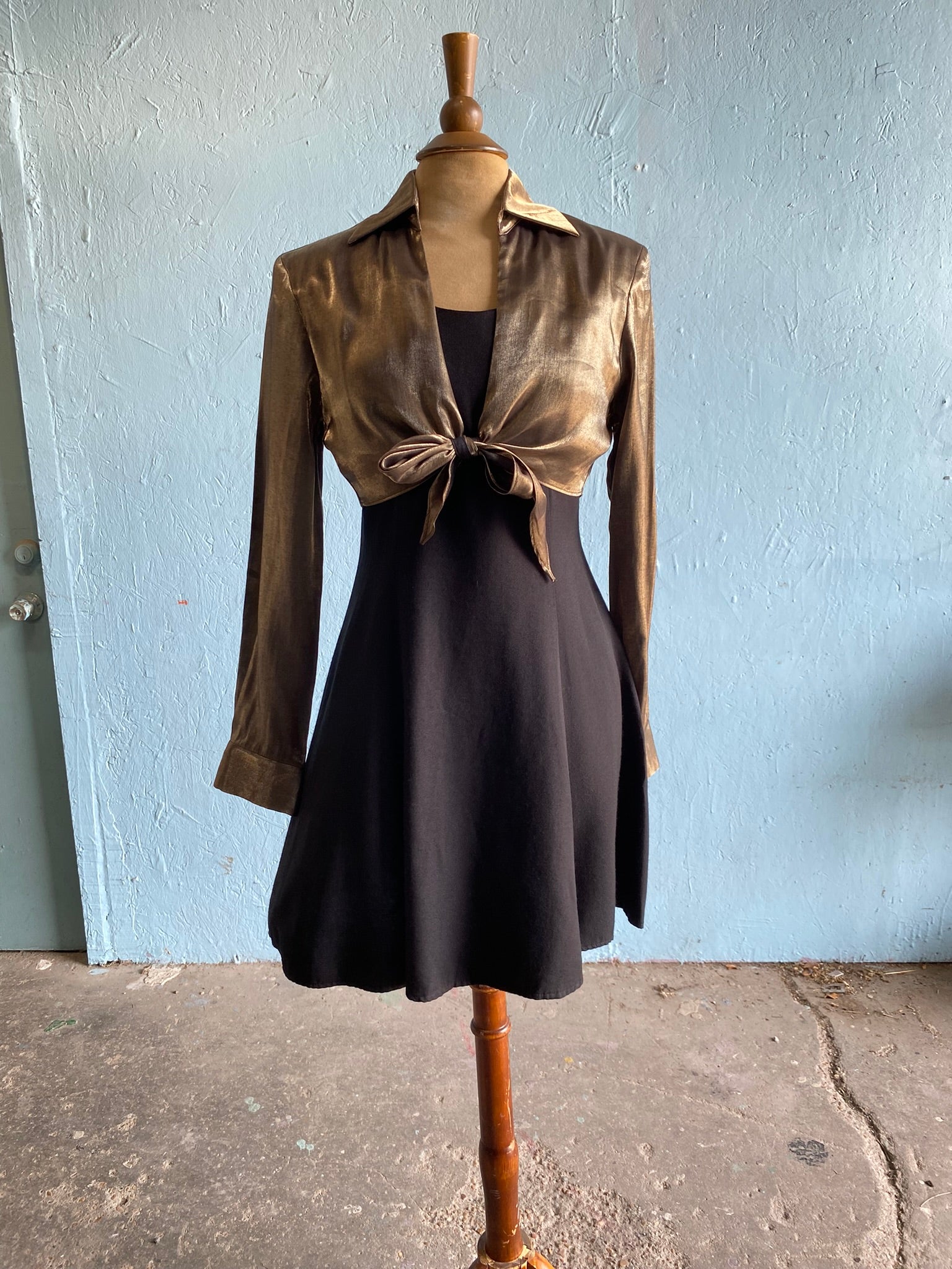 90's Black mini dress with gold attached cropped tie top  Vida Antigua  Collective
