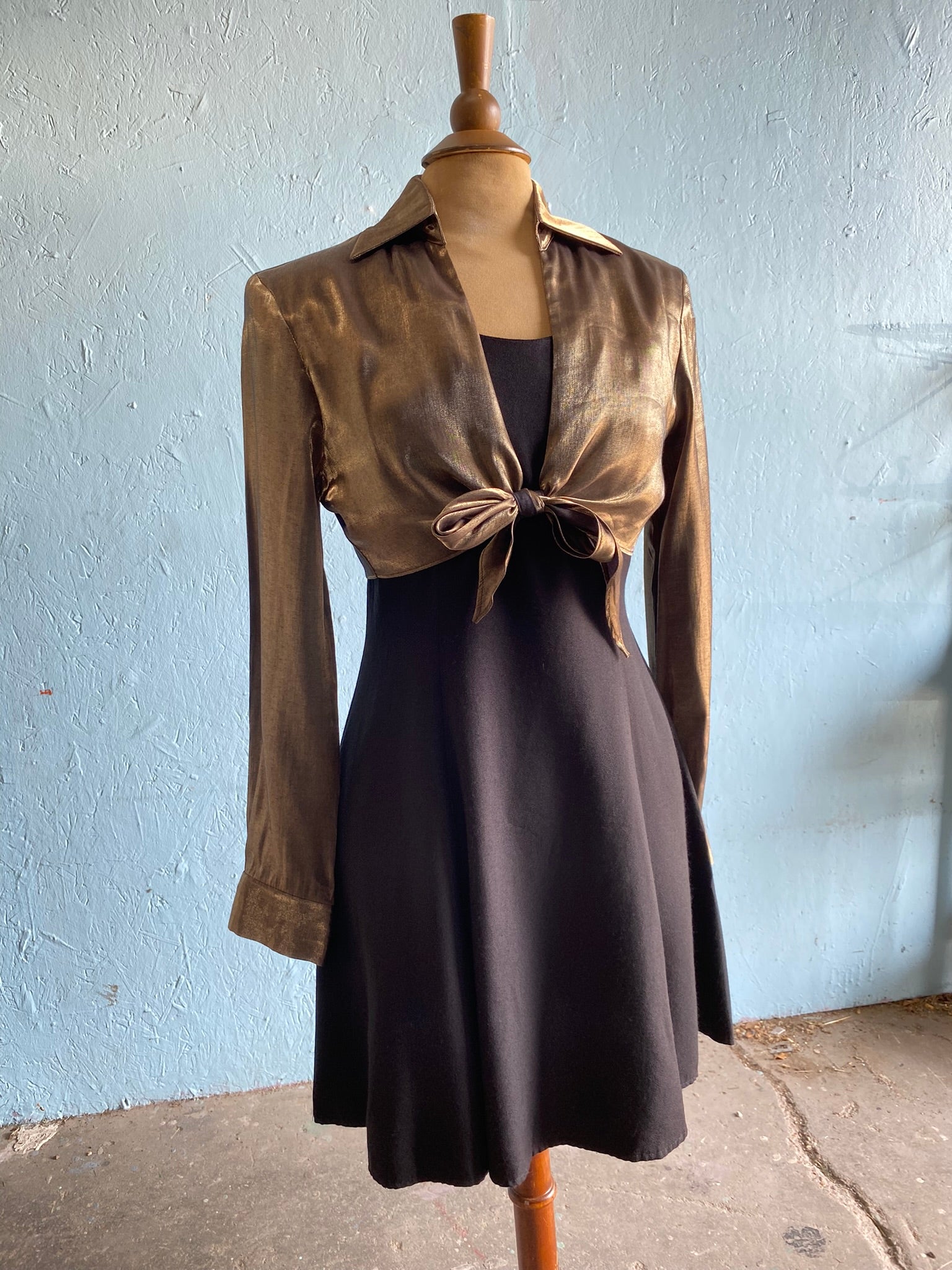 90's Black mini dress with gold attached cropped tie top – Vida Antigua Collective